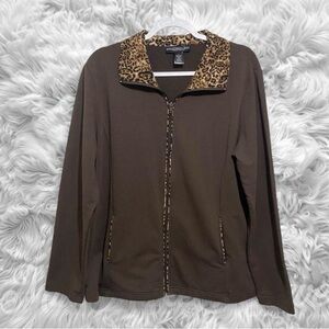 Monterey Bay Brown Jacket with Leopard Print Collar